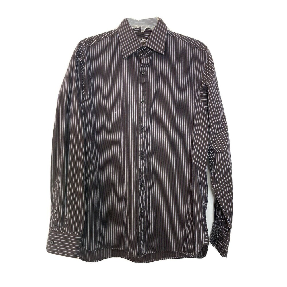 Michael Kors Shirt Mens Large Brown Blue Button Up Dress Striped Long Sleeve